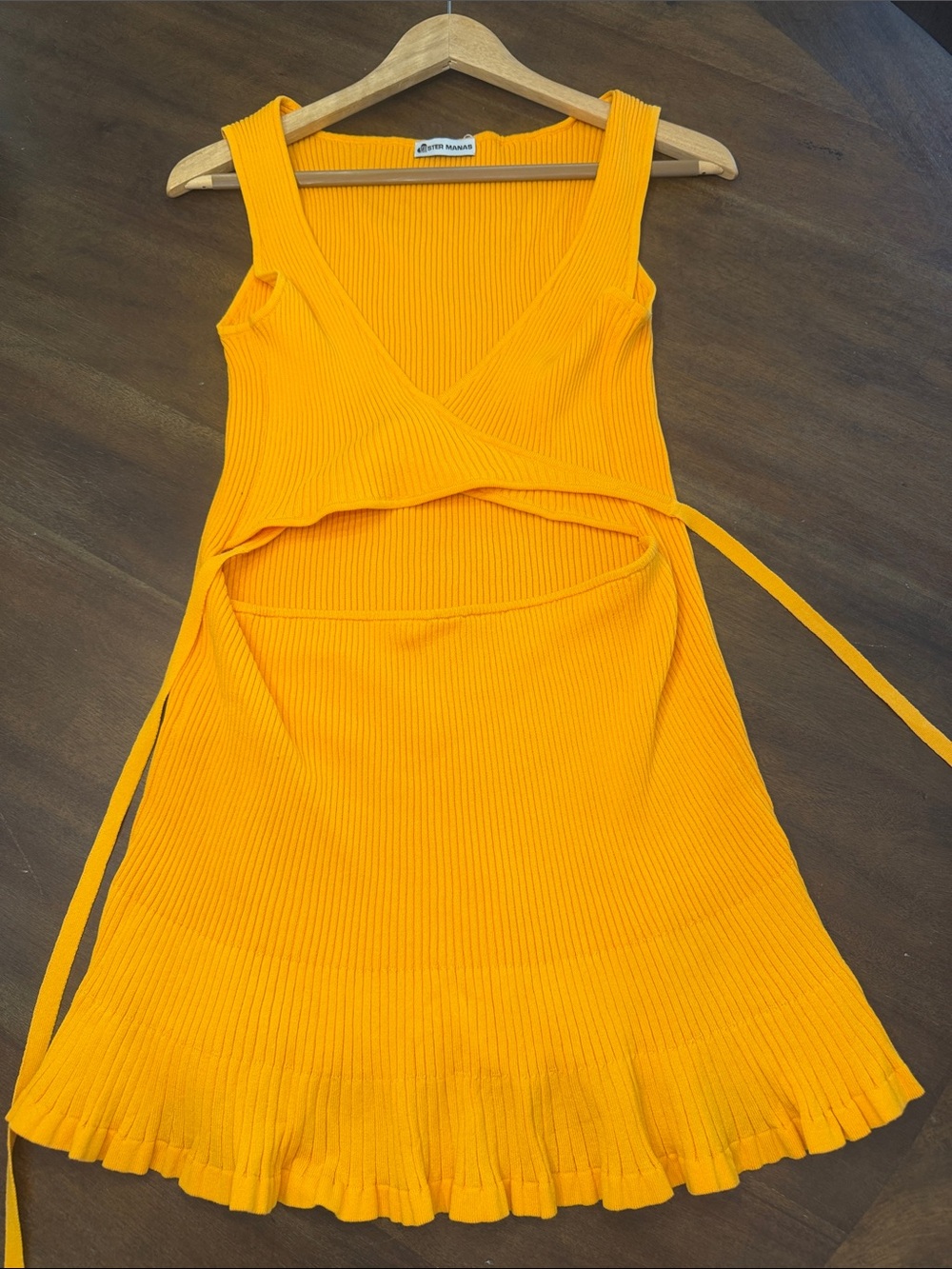 Sleeveless Ribbed Wrap Mini Dress in Orange